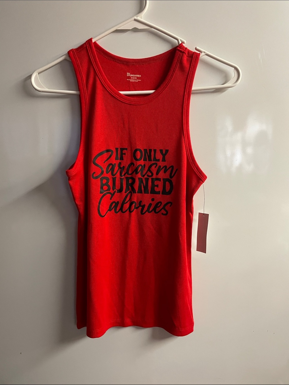 No Boundaries Red Graphic Tank Top with Black Text